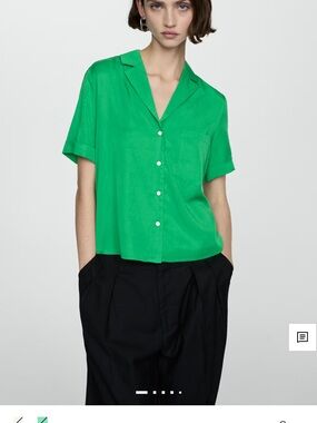 Mango Bright Green Short-Sleeve Button-Down Shirt